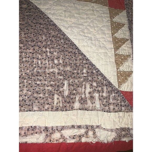 Antique 1920's Lady of the Lake Quilt Large Square Brown Red Hand Stitched Old - Picture 3 of 12